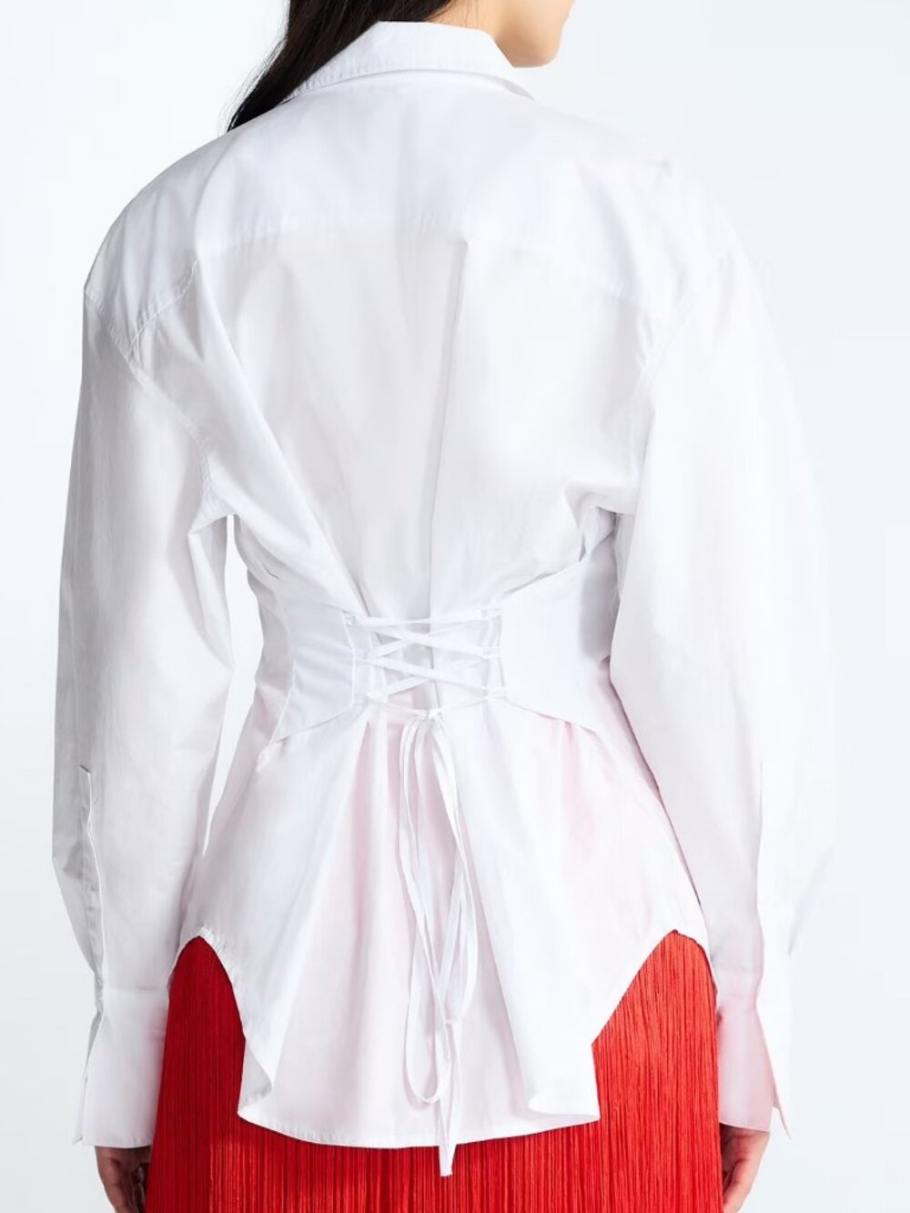 100% COTTON, Excellent Condition, SZ L, Corset Back Blouse, White - Picture 2 of 4